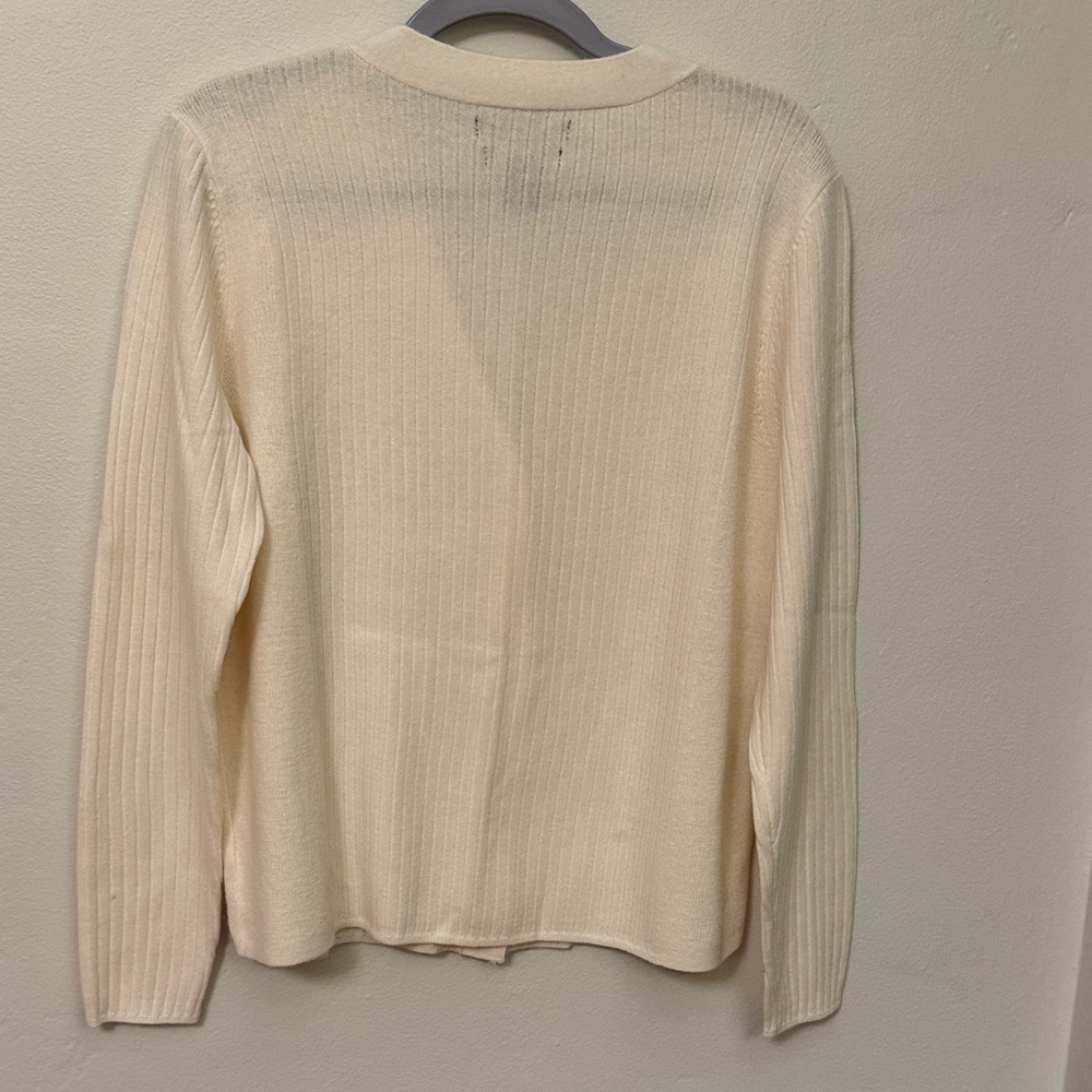 Tahari Women's Cream Merino Wool Cardigan Sweater - Picture 3 of 5